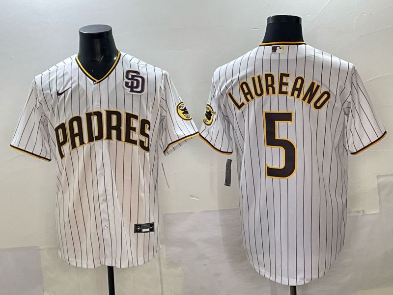 Men San Diego Padres #5 Laureano White Stripe Nike 2025 MLB Jersey 07->youth mlb jersey->Youth Jersey